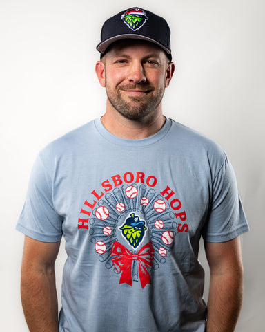Bimm Ridder Christmas Wreath T-Shirt, Hillsboro Hops